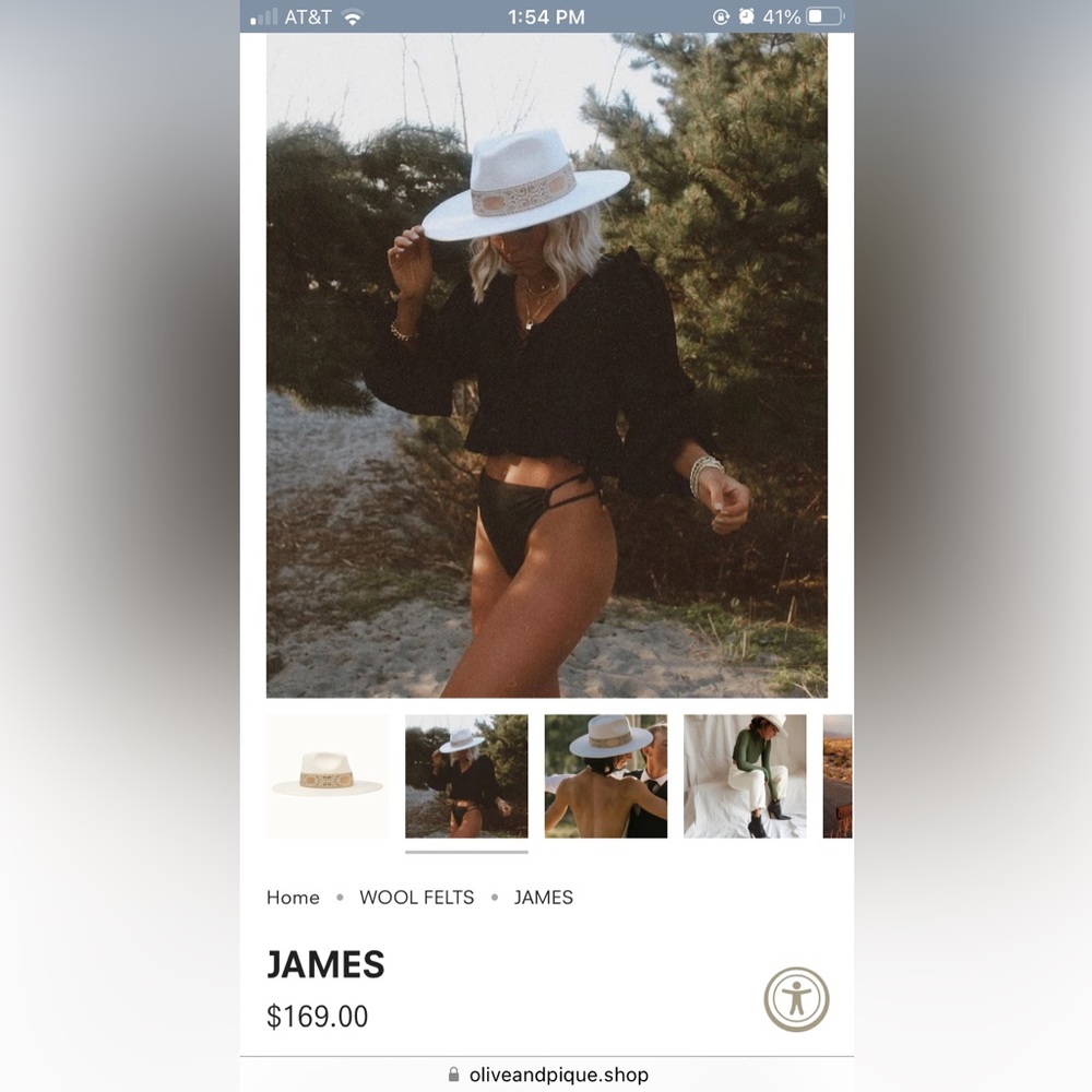 Olive & Pique cream rancher wool hat with metallic gold band